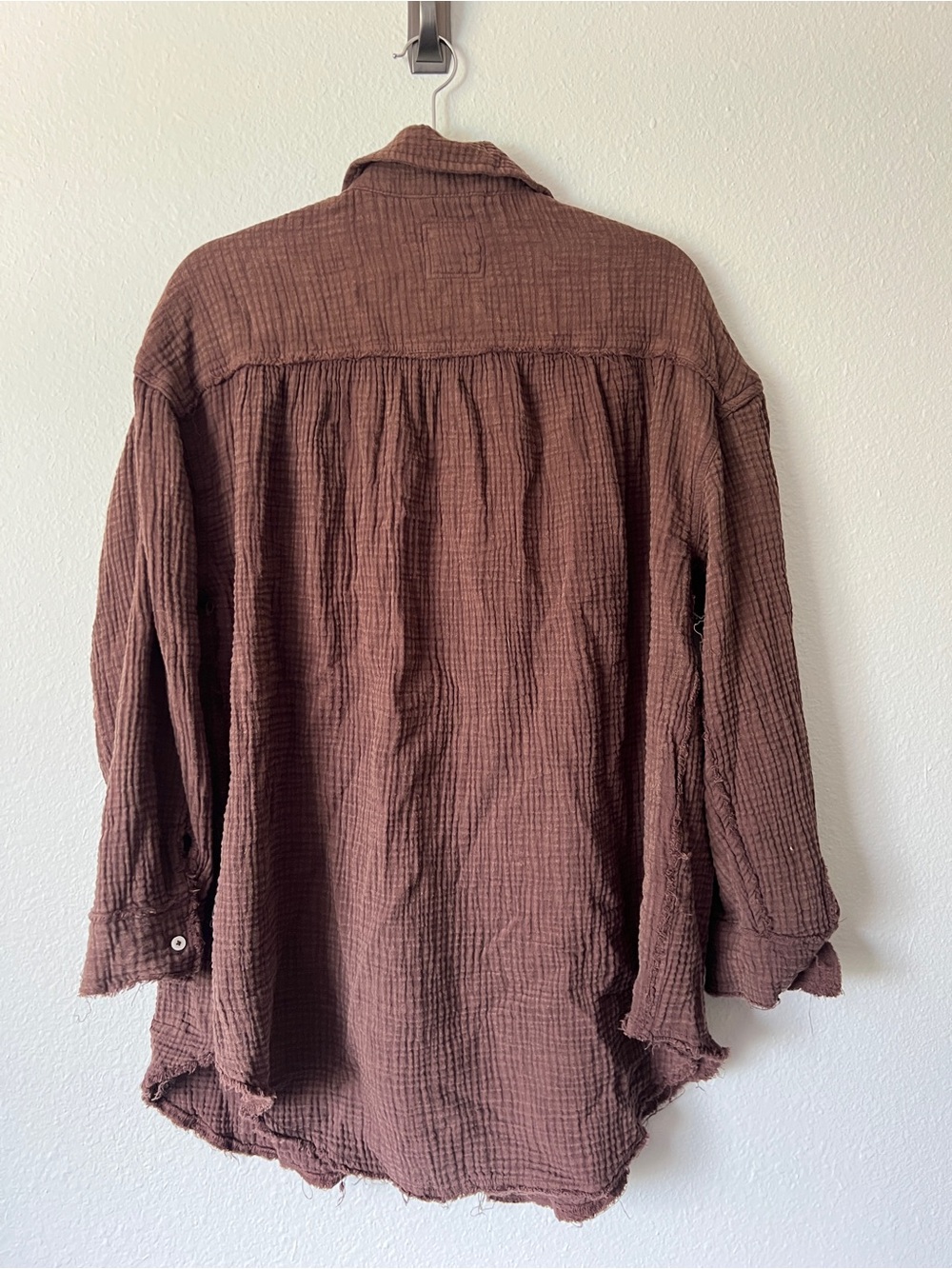 AERIE Chocolate Brown Gauze Pool to Party Oversized Button down Shirt - Picture 3 of 3